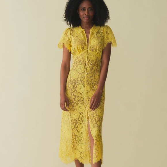 ⚡️⚡️⚡️SOLD⚡️⚡️⚡️⚡️⚡️NWT Doen Sohana yellow lace midi dress Size M - Picture 2 of 14